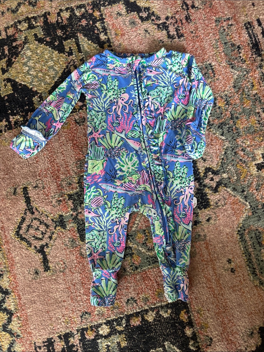 Gigi and Max Ruffle Zip Sleeper Coral Ocean Octopus Underwater Sea 12M 12 Months